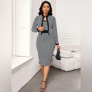 Elegant Black and White Houndstooth Dress